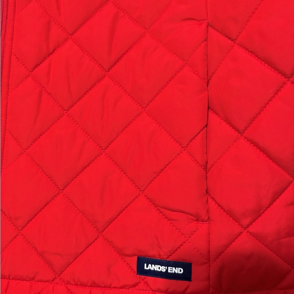 Lands' End Women's Vibrant Red Diamond Quilted Vest Puffer Pockets Stand Collar - Picture 4 of 12